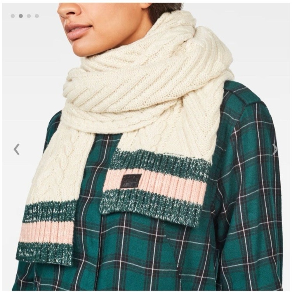 G-Star Raw Sash Soft Touch Coac Knit Scarf Ivory Stripe‎ Trim Organic Cotton